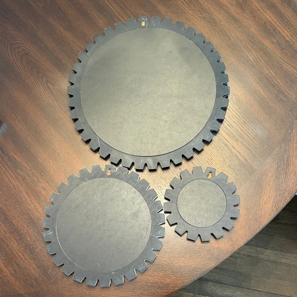 Set of Three Gear-Edge Wall Mirrors in Black and Cream